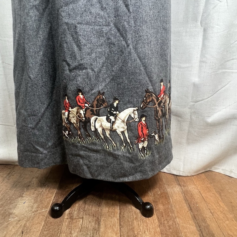 Vintage 70's Bettmaar Artwear Equestrian Fox Hunt Wool Wrap Maxi Skirt Grey 12 - Picture 4 of 13